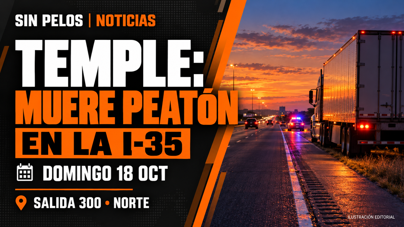 Peatón muere tras ser atropellado por un camión en la I-35 en Temple