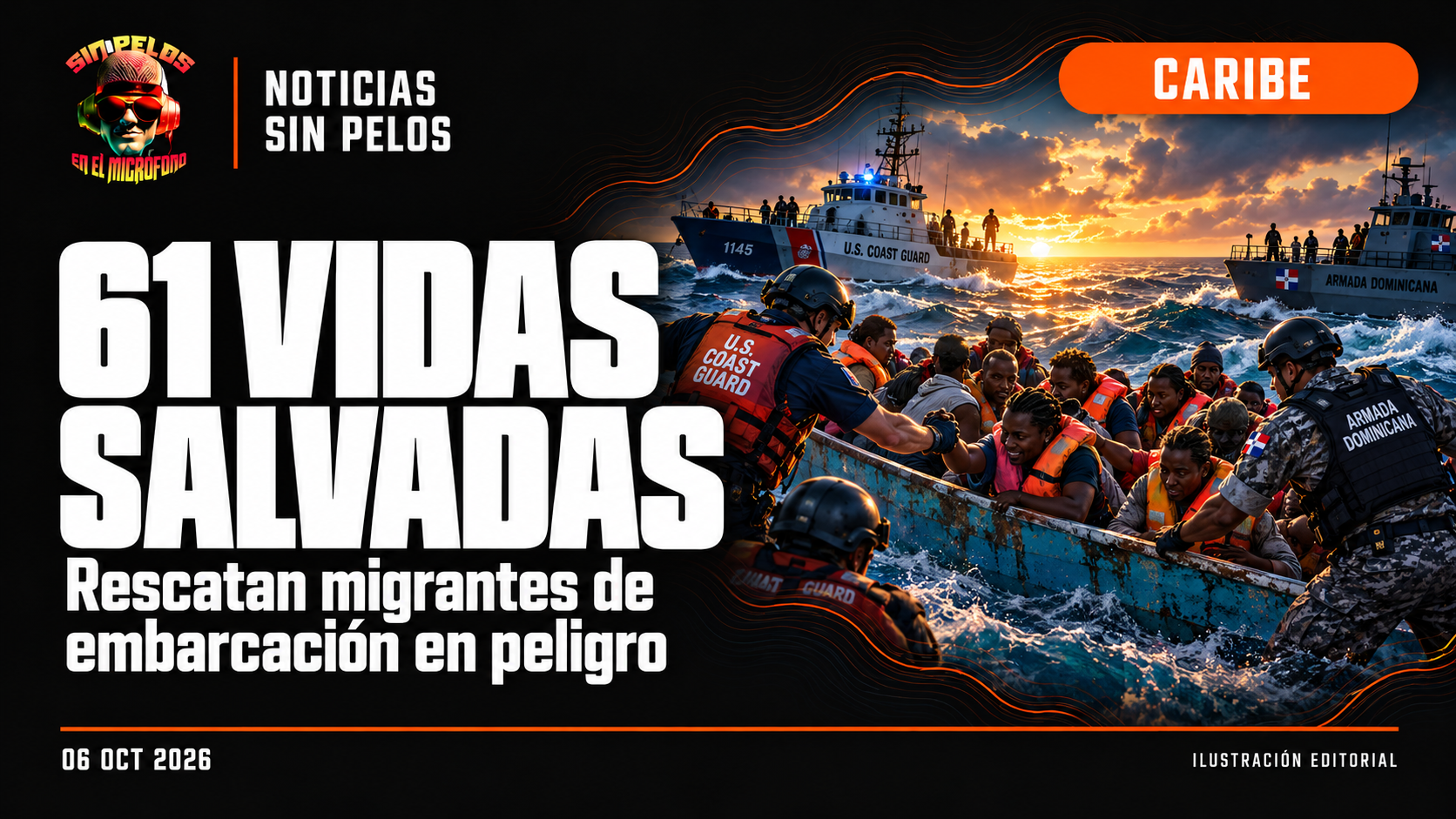 61 VIDAS SALVADAS: rescatan migrantes de una embarcación que se hundía frente a República Dominicana