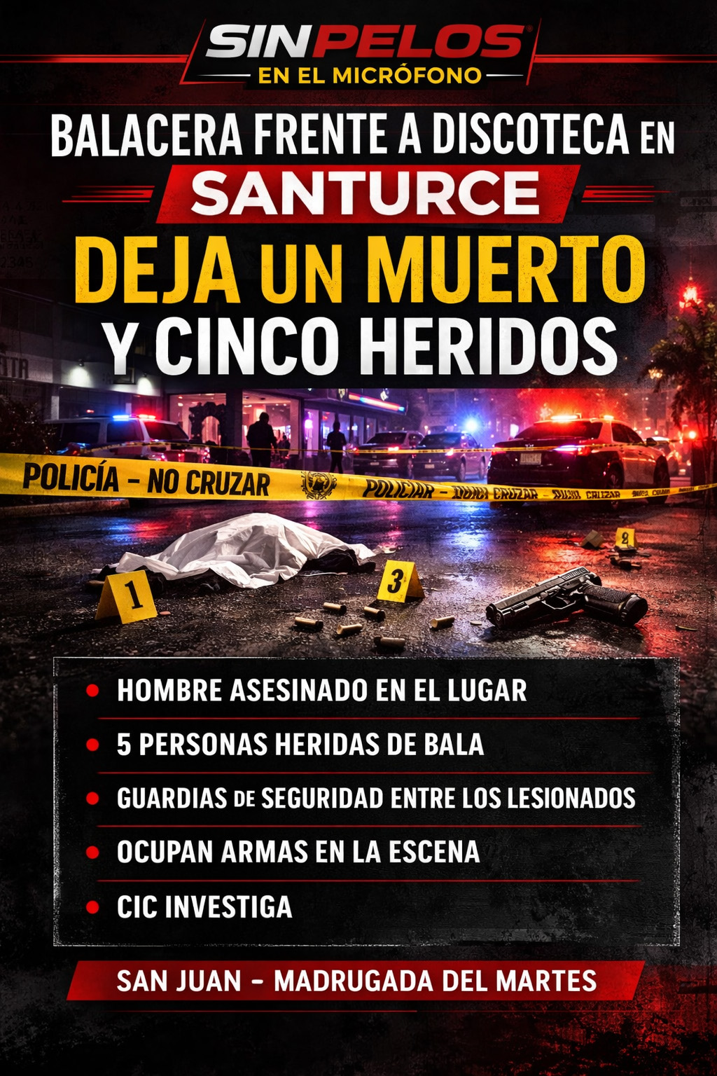 Balacera frente a discoteca en Santurce deja un muerto y cinco heridos